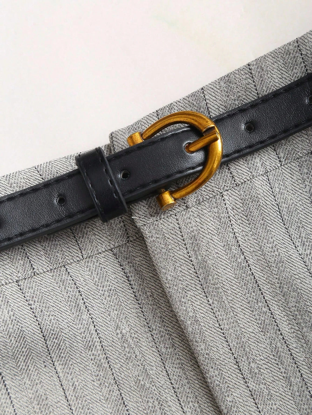 Belted Pinstripe Wide-Leg Trousers