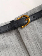 Belted Pinstripe Wide-Leg Trousers