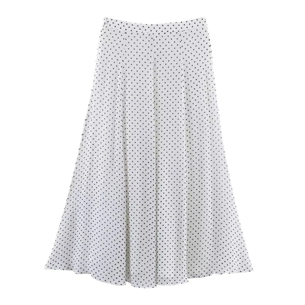 Polka-Dot High-Neck Blouse and A-Line Maxi Skirt Set