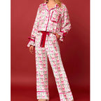 Satin-Finish Tailored Pyjama Set with Flounced Cuffs