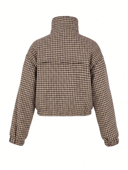Houndstooth High-Neck Cropped Jacket