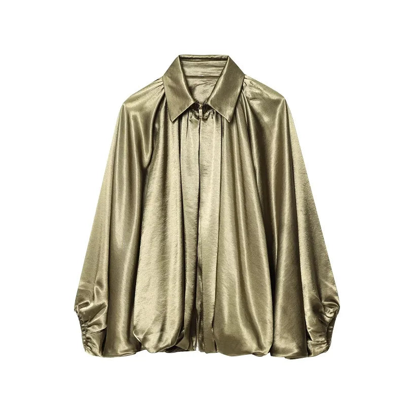 Voluminous Gathered Bomber Jacket