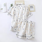 Crêpe-Textured Short Pyjama Set with Contrast Piping
