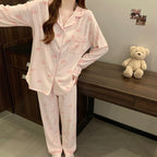 Tailored Knit Long Pyjama Set with Fine Piping