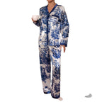 Satin-Finish Long-Sleeved Pyjama Set with Contrast Panelling