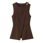 Sleeveless Asymmetric Peplum Top and Wide-Leg Trouser Set