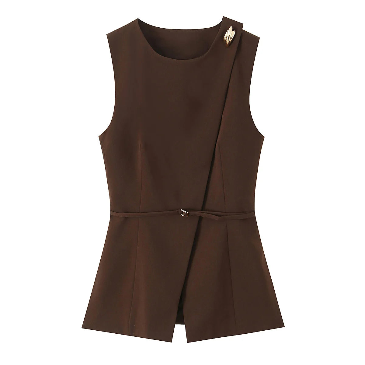 Sleeveless Asymmetric Peplum Top and Wide-Leg Trouser Set