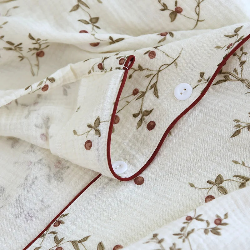 Premium Muslin Cotton Long Pyjama Set with Fine Piping