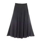 Polka-Dot High-Neck Blouse and A-Line Maxi Skirt Set
