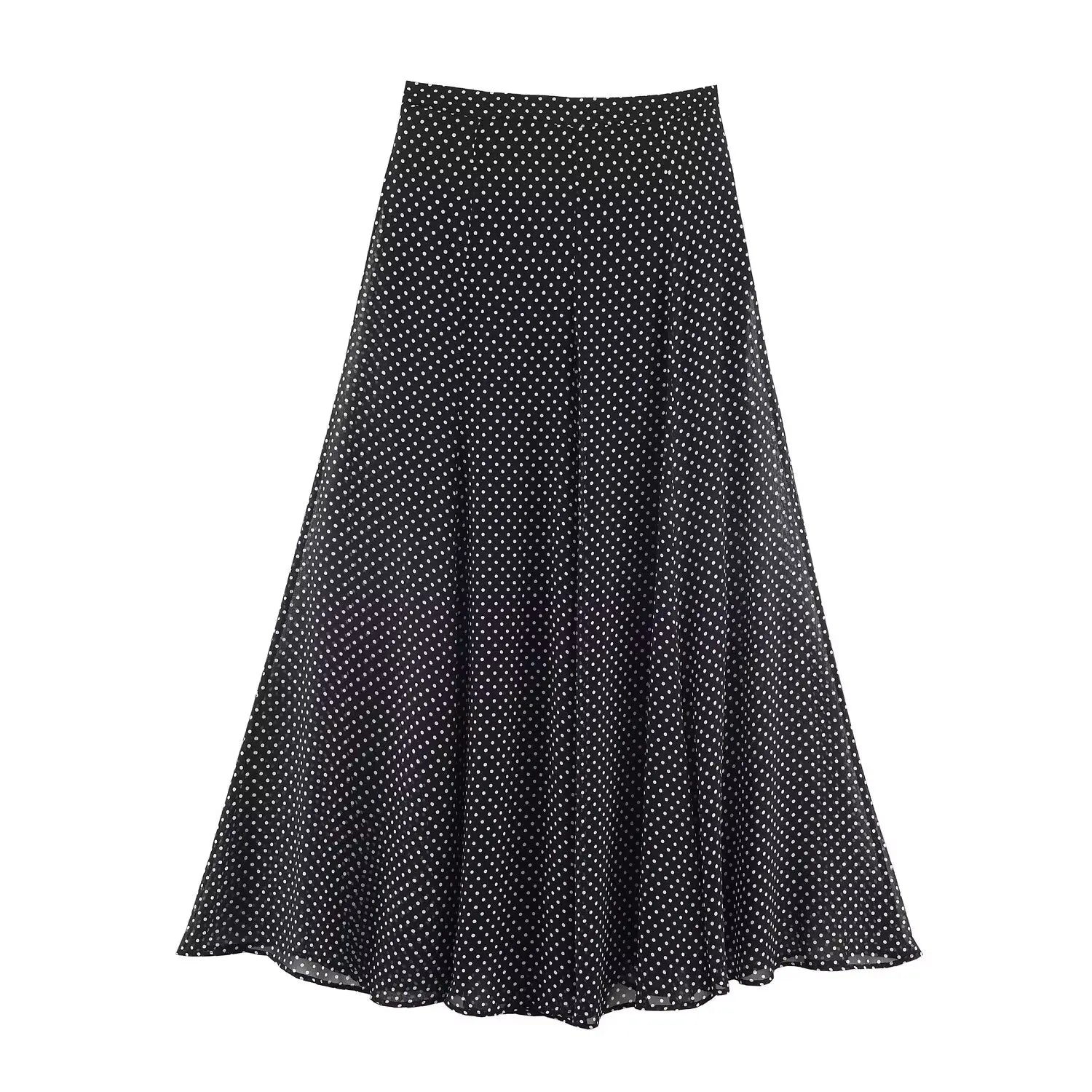 Polka-Dot High-Neck Blouse and A-Line Maxi Skirt Set