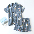 Textured Cotton-Gauze Short Pyjama Set with Fine Piping