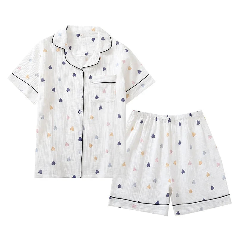 Crêpe-Textured Short Pyjama Set with Contrast Piping
