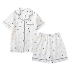 Crêpe-Textured Short Pyjama Set with Contrast Piping