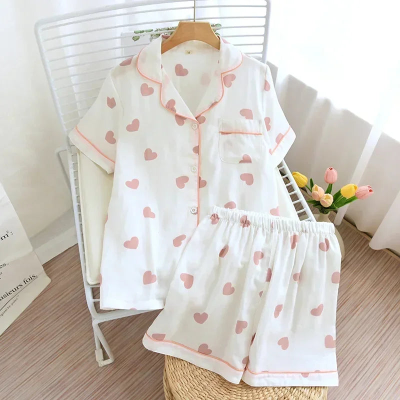 Textured Cotton-Gauze Short Pyjama Set with Fine Piping