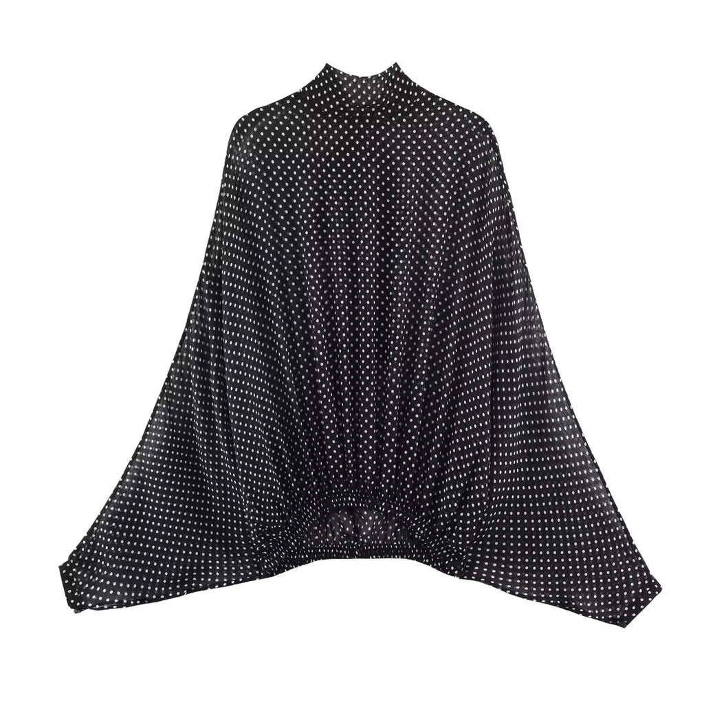 Polka-Dot High-Neck Blouse and A-Line Maxi Skirt Set