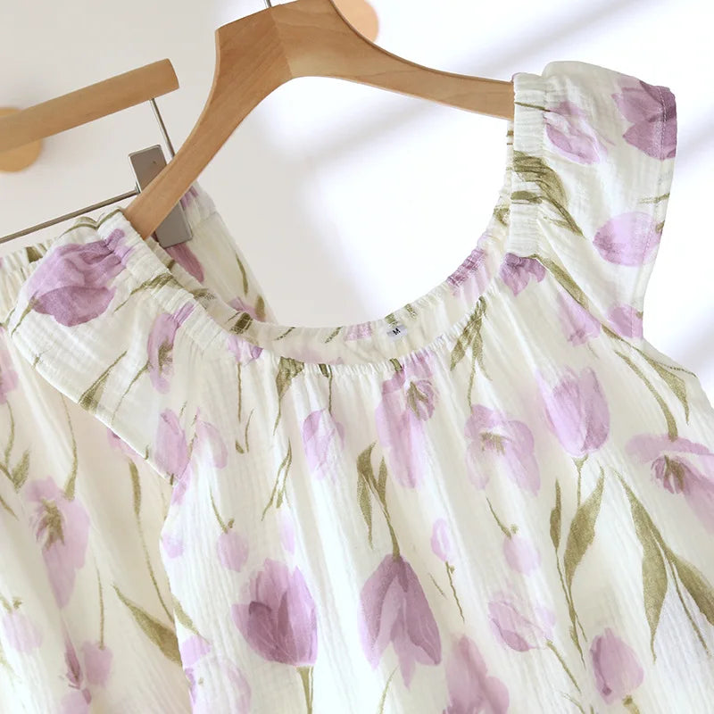 Crêpe-Textured Flutter-Sleeve Pyjama Set
