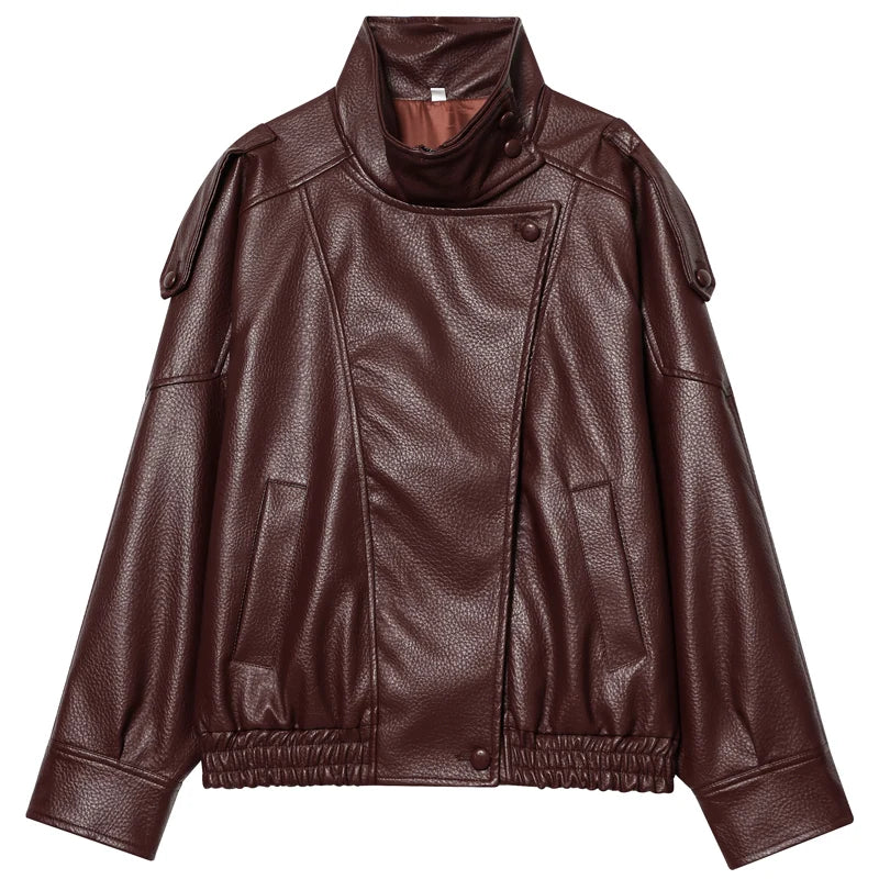 Oversized Leather-Effect Bomber Jacket