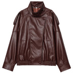 Oversized Leather-Effect Bomber Jacket