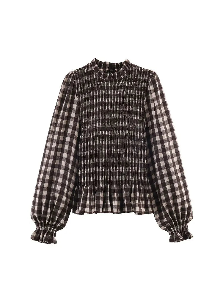 Smocked Balloon-Sleeve Blouse