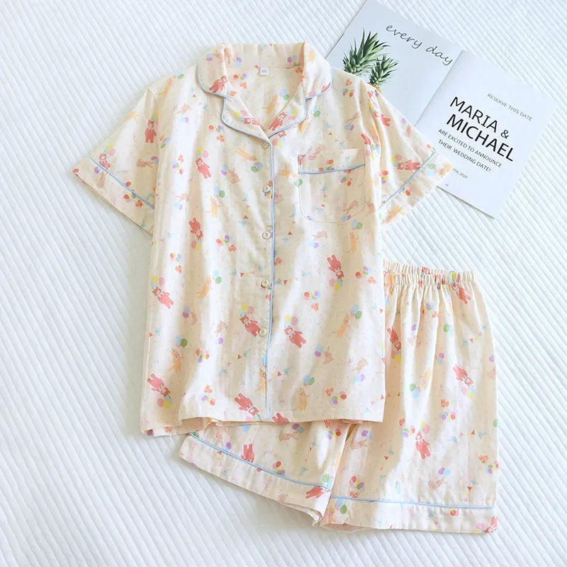Textured Cotton-Gauze Short Pyjama Set with Fine Piping