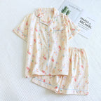 Textured Cotton-Gauze Short Pyjama Set with Fine Piping