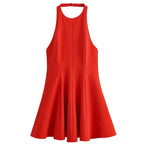 High-Neck Flared Mini Dress