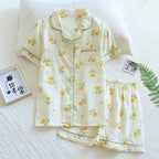 Textured Cotton-Gauze Short Pyjama Set with Fine Piping