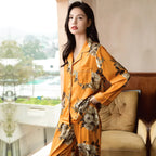Satin-Finish Long-Sleeved Pyjama Set with Fine Piping