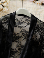 Sheer Lace Dressing Gown with Satin Borders