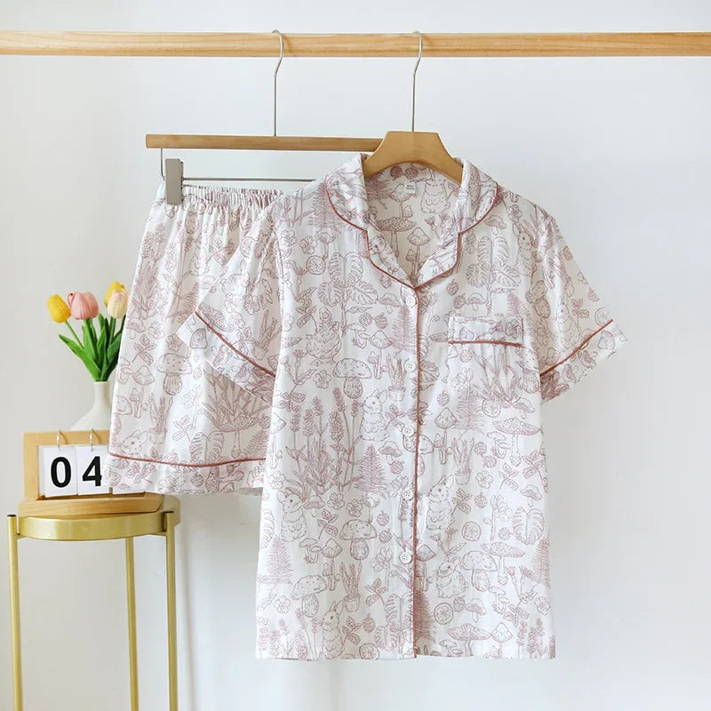 Textured Cotton-Gauze Short Pyjama Set with Fine Piping