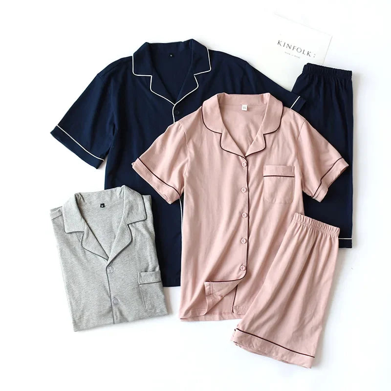 Premium Cotton Jersey Short Pyjama Set with Fine Piping