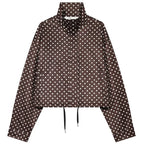 High-Neck Cropped Bomber Jacket with Adjustable Drawstring