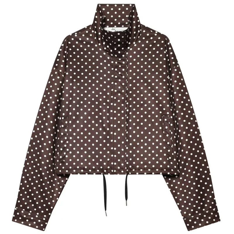 High-Neck Cropped Bomber Jacket with Adjustable Drawstring
