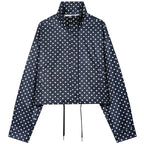 High-Neck Cropped Bomber Jacket with Adjustable Drawstring