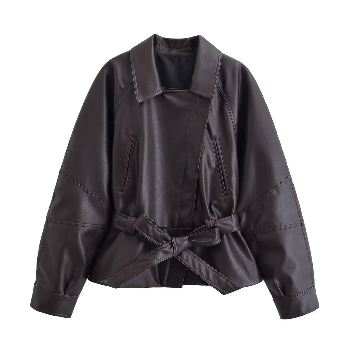 Belted Leather-Effect Trench Jacket