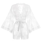 Eyelash Lace Dressing Gown with Satin Sash