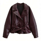 Belted Faux-Leather Peplum Jacket