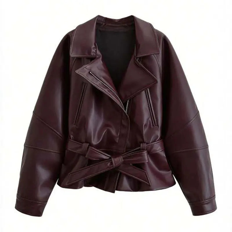 Belted Leather-Effect Trench Jacket
