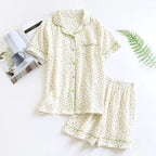 Crêpe-Textured Short Pyjama Set with Contrast Piping