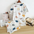 Textured Cotton-Gauze Short Pyjama Set with Fine Piping