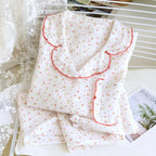 Textured Cotton-Gauze Long Pyjama Set with Fine Piping