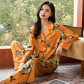 Satin-Finish Long-Sleeved Pyjama Set with Fine Piping