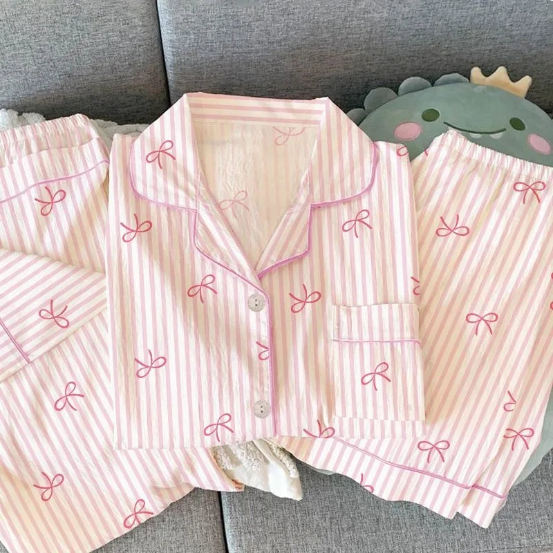 Tailored Knit Long Pyjama Set with Fine Piping