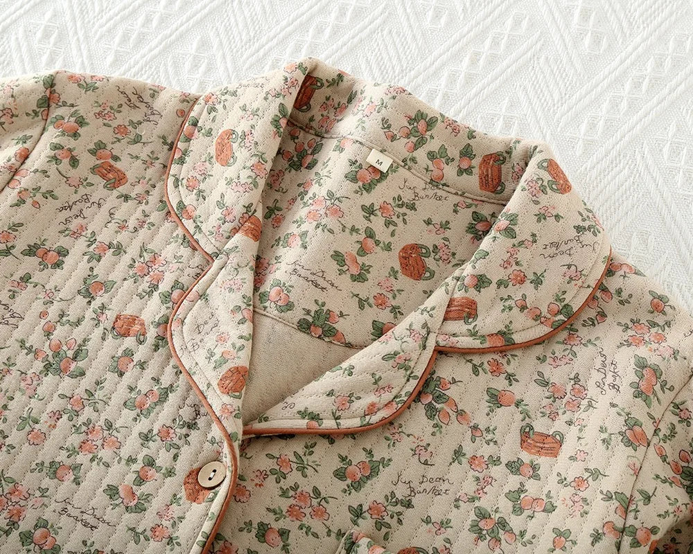 Textured Muslin Long Pyjama Set with Elegant Piping