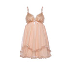 Sheer Mesh and Lace Chemise with Ruffled Tiered Hem(ok)