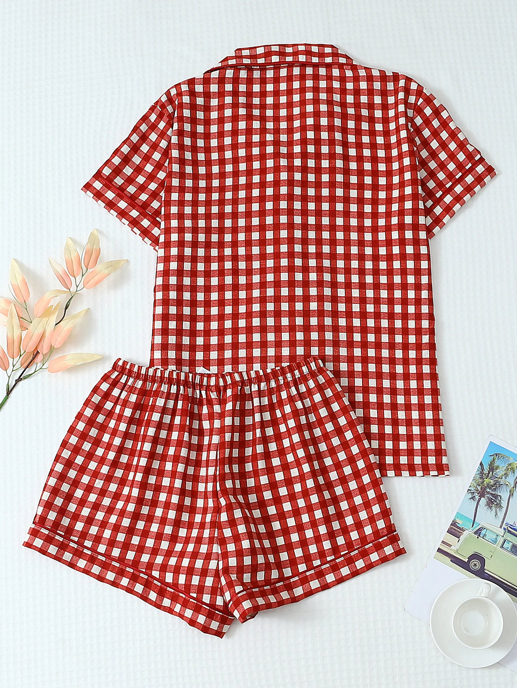 Textured Cotton-Gauze Short Pyjama Set with Ribbon Detail(ok)