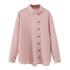 Pinstriped Asymmetric Button Blouse