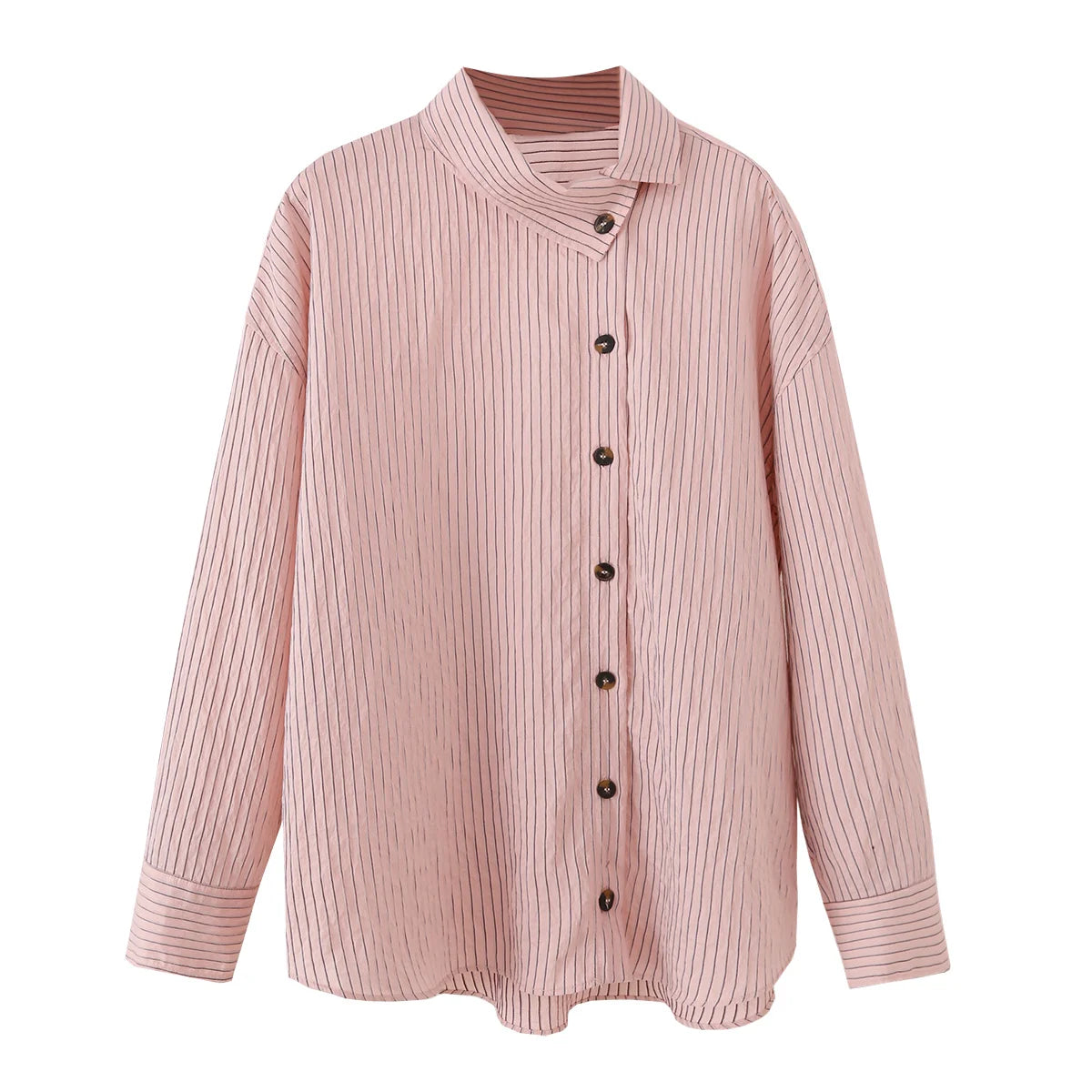 Pinstriped Asymmetric Button Blouse