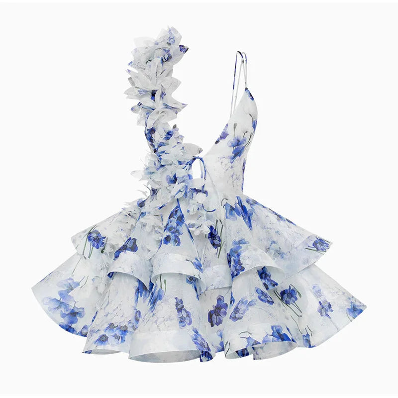 Floral Halter Backless Mini Dress