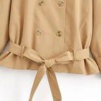 Short Double-Breasted Trench Jacket with Belt